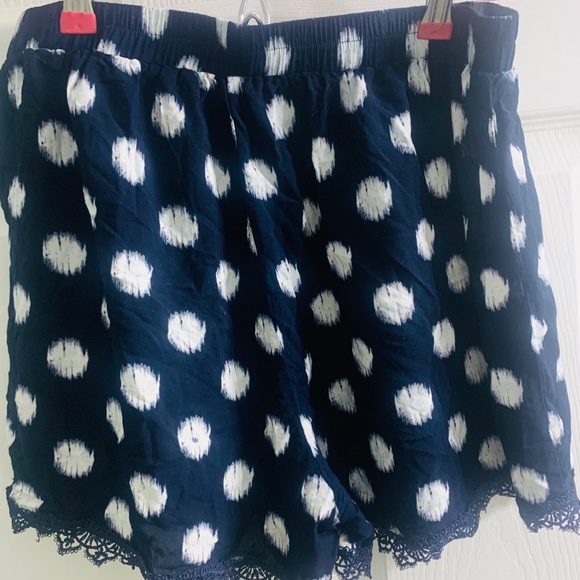 Allegra K Lace Trim Shorts - Navy + White Dot - Picture 3 of 5